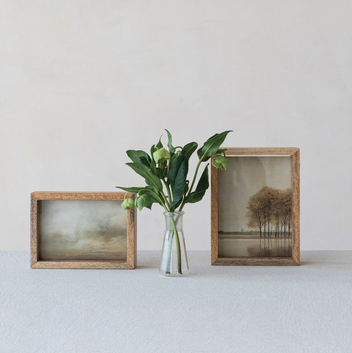 Mango Wood & Glass Floating Two-Sided Photo Frame, Natural - 13 Hub Lane   |  Wooden Frames