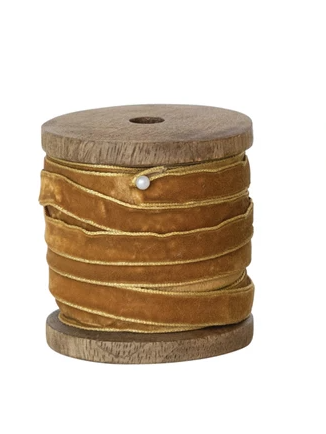 Metallic Edged Velvet Ribbon on Wooden Spool - 13 Hub Lane   |  