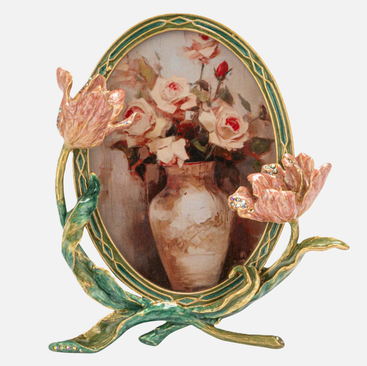 3D Flowers & Jewels Enameled Photo Frame