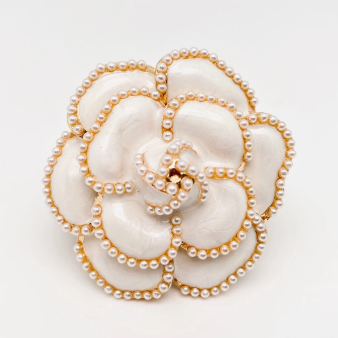 Camelia Pearl Enamel Brooch - 13 Hub Lane   |  Brooches