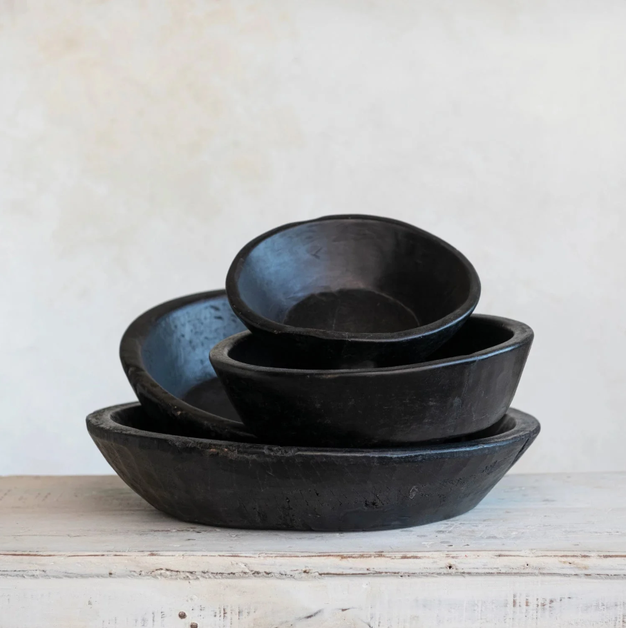 Reclaimed Wood Vintage Reproduction Bowl, Black