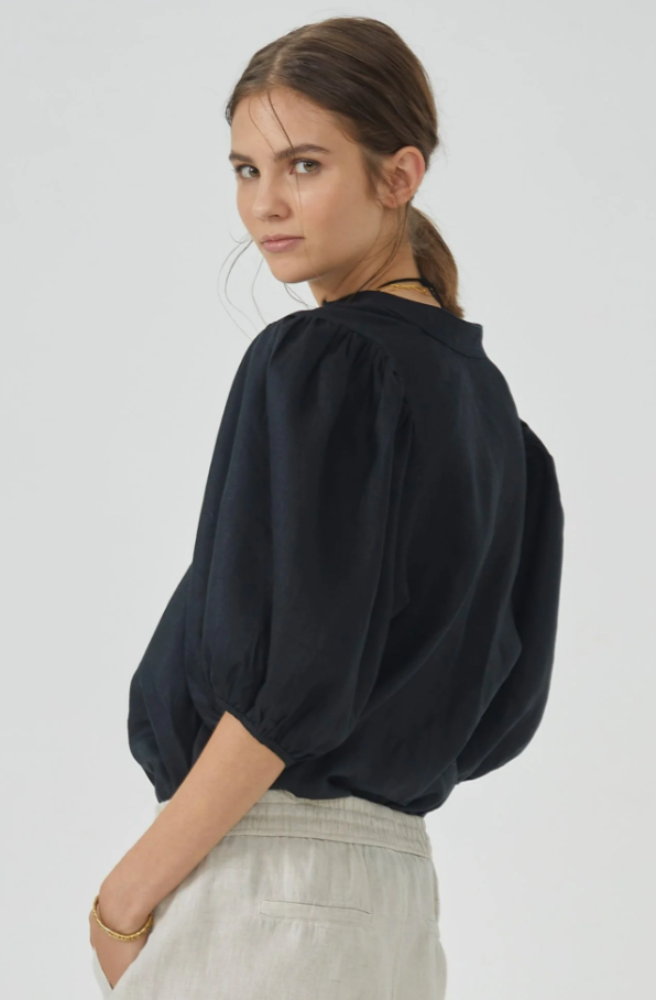 Bubble Linen Shirt, Black - 13 Hub Lane   |  