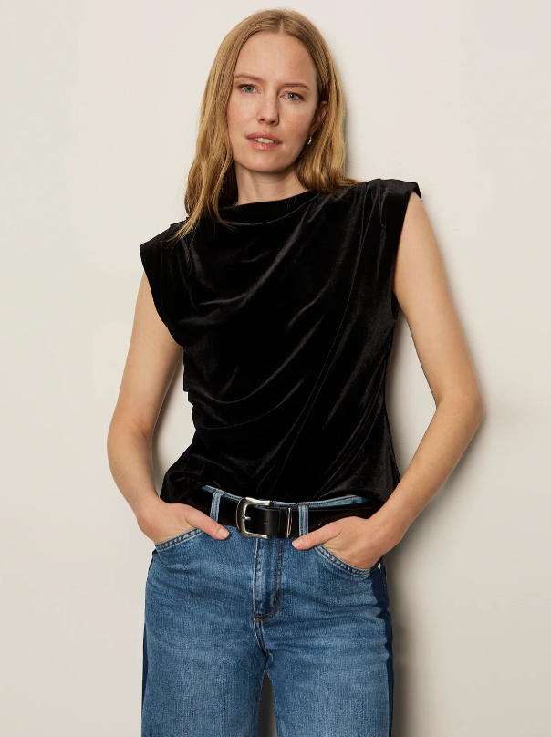 Pleated Sleeveless Top, Black