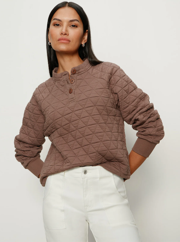 Quilted Button Up Popover, Morel