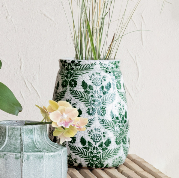 Terra-Cotta Floral Transferware Planter/Vase