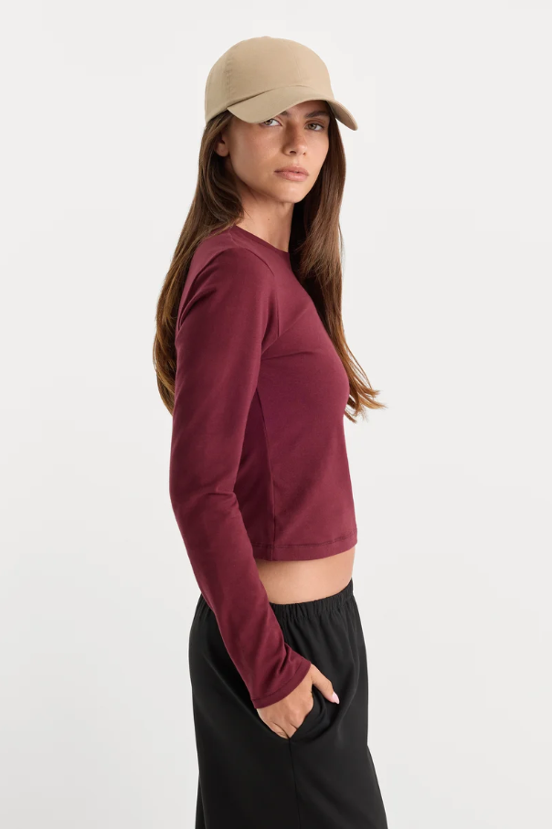 The Long Sleeve Baby Tee, Berry Noir