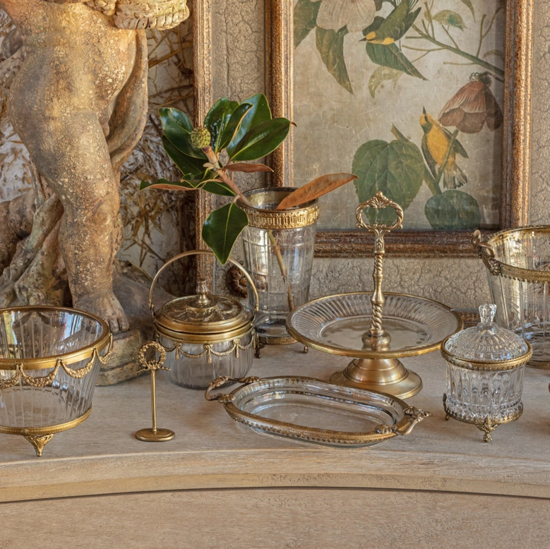 Antique Gold Vanity Jar with Handle - 13 Hub Lane   |  