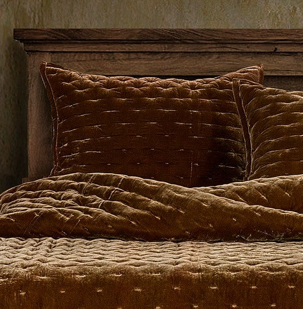 Stella Faux Silk Velvet, Copper Brown - 13 Hub Lane   |  Matching Bedding