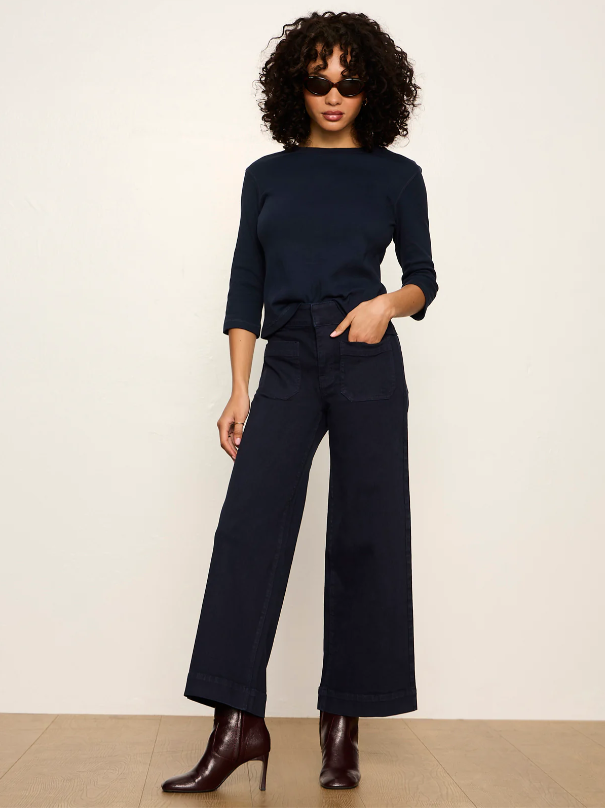 Chelsea Wide Leg Crop Jeans, Navy Blazer