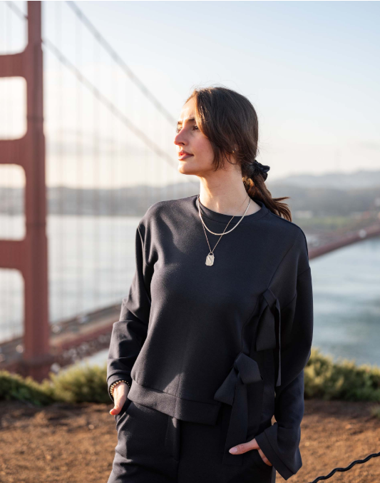 Simone Bow Crewneck Sweatshirt, Navy