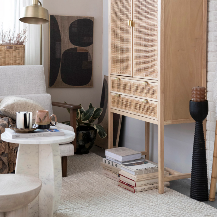 Hand-Carved Ribbed Candle Holder, Black - 13 Hub Lane   |  Wood Candle Holders