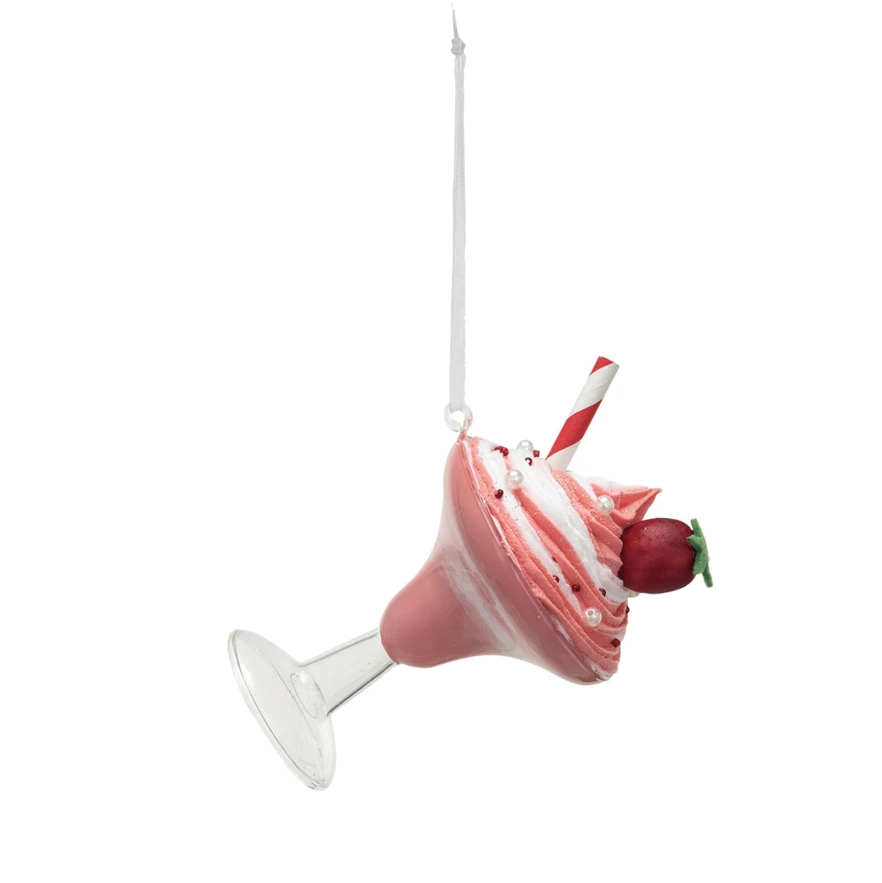 Berry Whipped Drink w/ Straw Glass Ornament