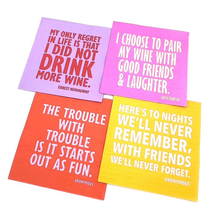 To Nights We'll Never Remember Cocktail Napkins - 13 Hub Lane   |  Funny Cocktail Napkins