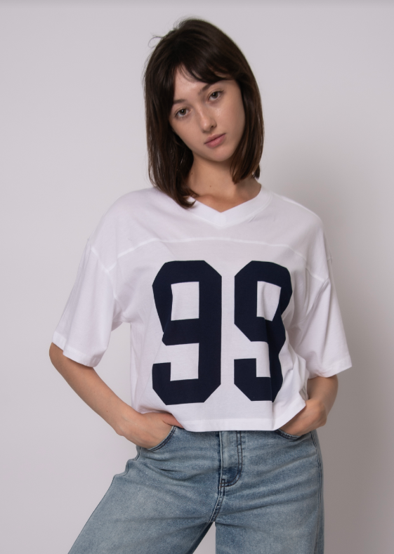 Olivia Top, White w/ Sea Blue