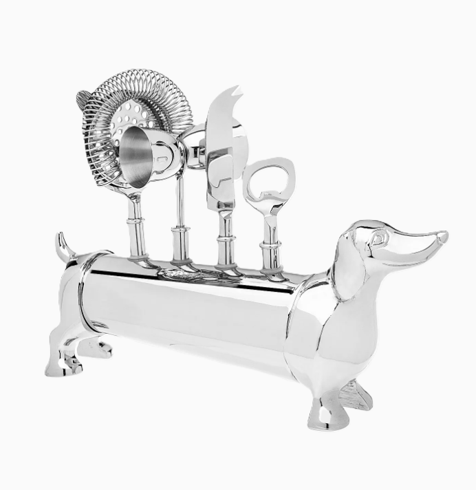 Dachshund Bartool Set - Nickel - 13 Hub Lane   |  Cocktail Shakers & Tools