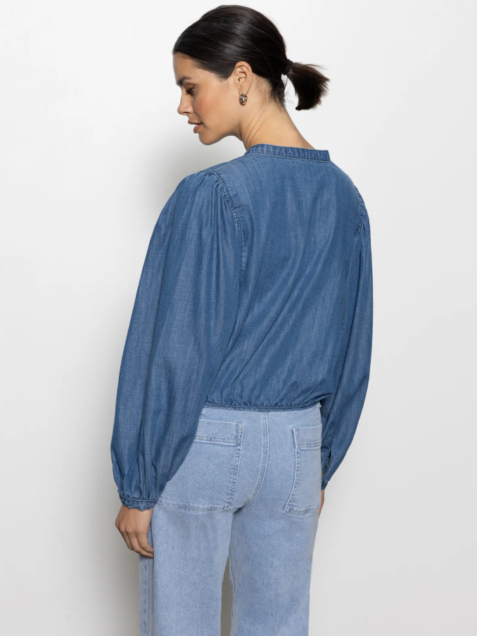 Tie Front Volume Blouse, Slate Blue