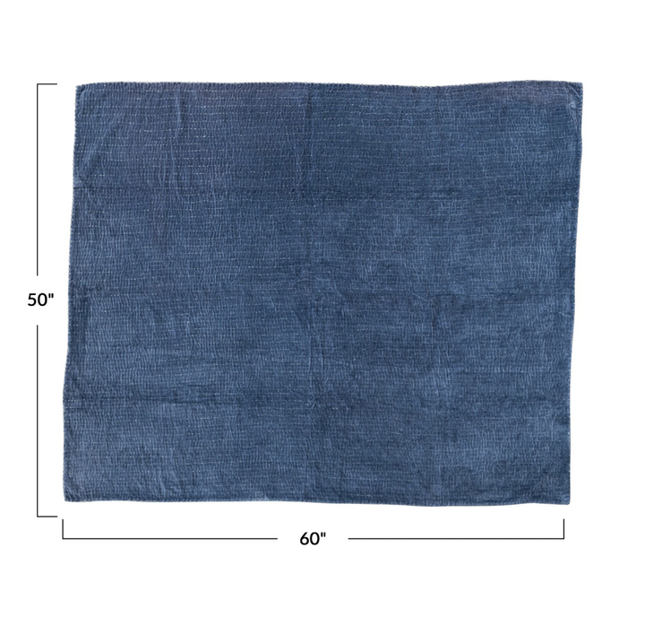 Cotton Velvet Throw w/ Kantha Stitch & Blanket Stitch Edge