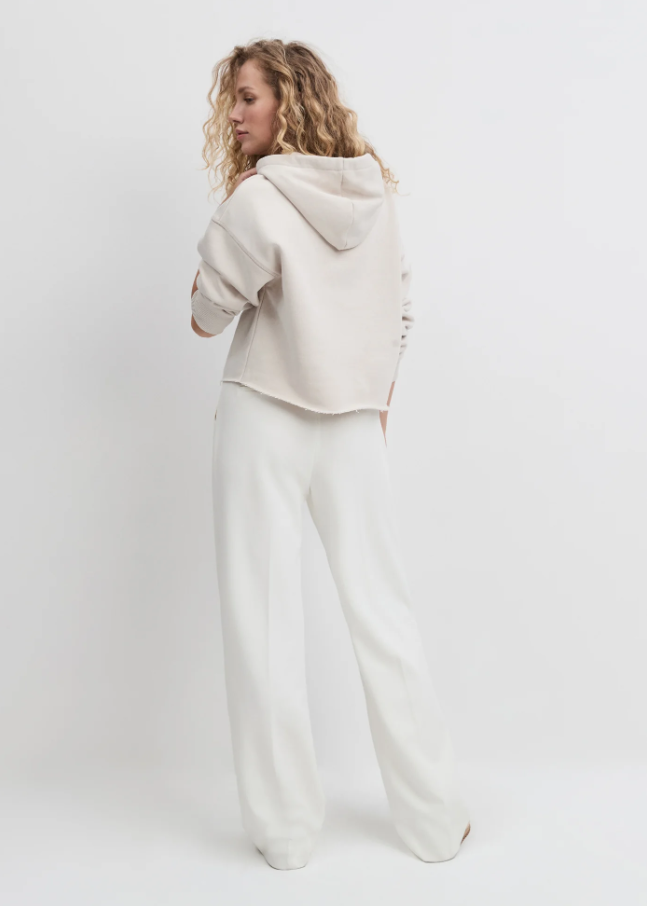 Favorite Daughter Cropped Collegiate Hoodie, Stone w/ Dijon