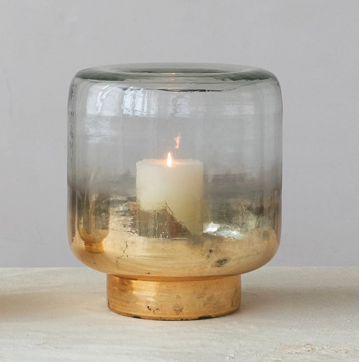 Mercury Glass Hurricane, Gold - 13 Hub Lane   |  Glass Candle Holders