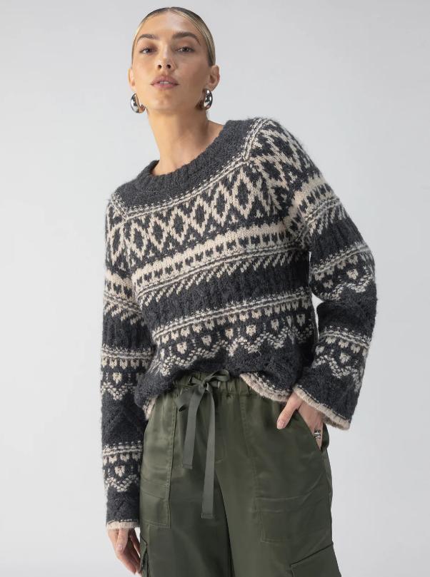 Fairisle Crew Neck Sweater, Heather Ash Multi