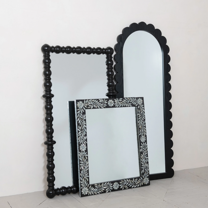 Spindle Wood Framed Wall Mirror, Black - 13 Hub Lane   |  Rectangular Wall Mirrors