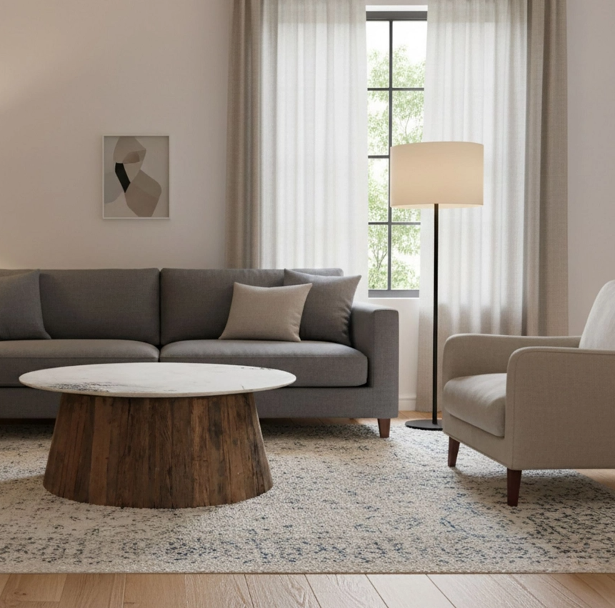 Oval Wood Coffee Table w/ Marble Top - 13 Hub Lane   |  Coffee Tables