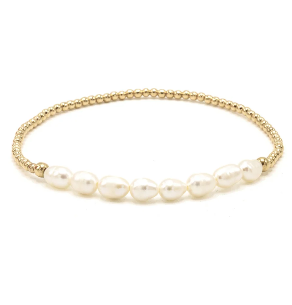 Petite Row Rice Pearl Beaded Bracelet