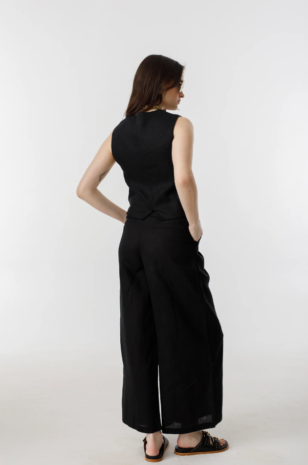 Culotte Linen Pants, Black - 13 Hub Lane   |  