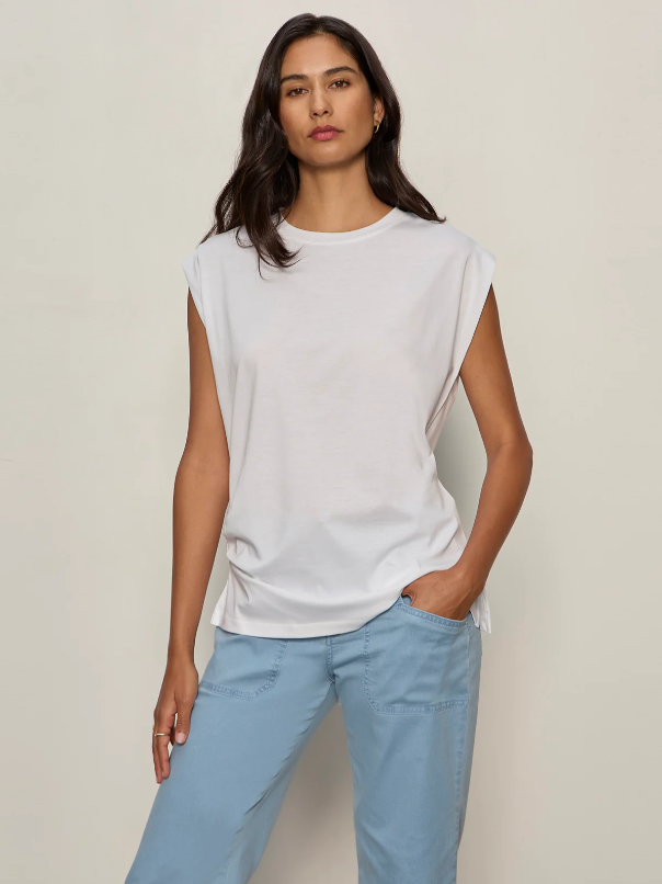 Pleated Muscle Tee, White - 13 Hub Lane   |  