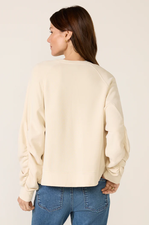 Shirred Sleeve Sweatshirt, Vanilla Cream