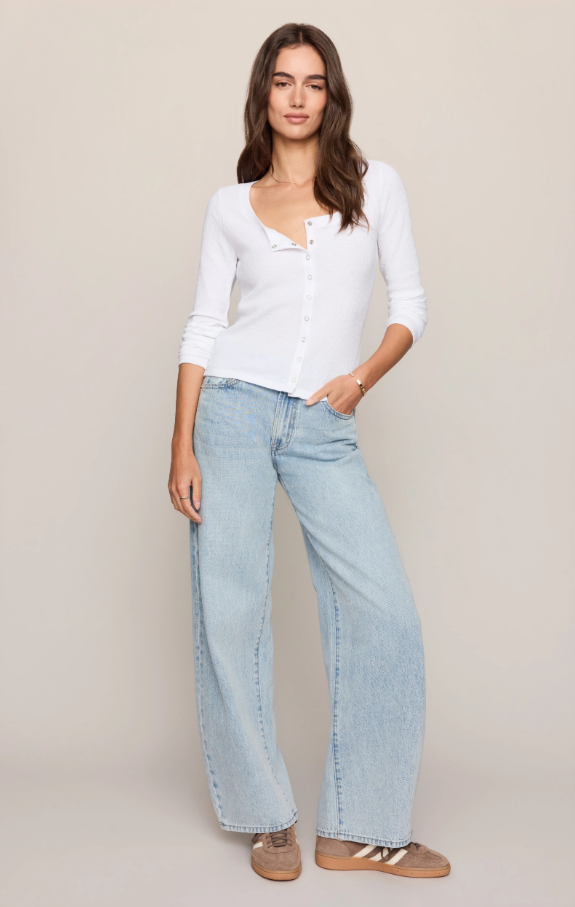 Albany Waffle Snap Front Top, White