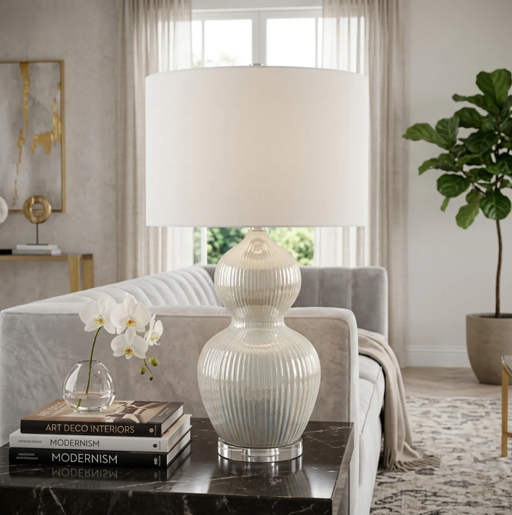 Alanis Ceramic Lamp, White Opal