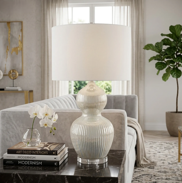 Alanis Ceramic Lamp, White Opal