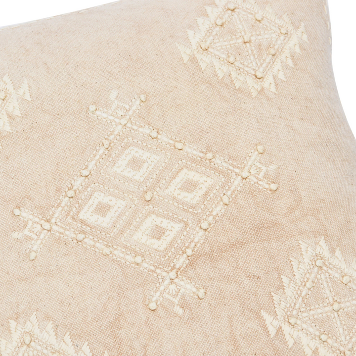 Woven Cotton Pillow w/ Embroidery & French Knots