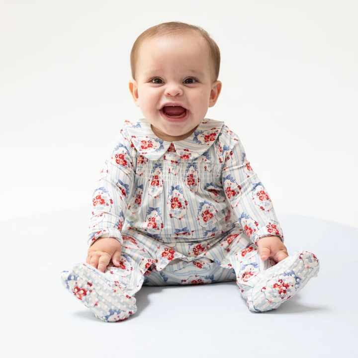 Beverly Cameo Stripe - Smocked Peter Pan Snap Footie