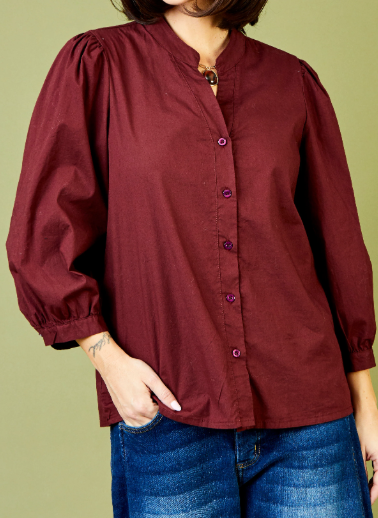 Esme Puff Sleeve Button-Up, Claret