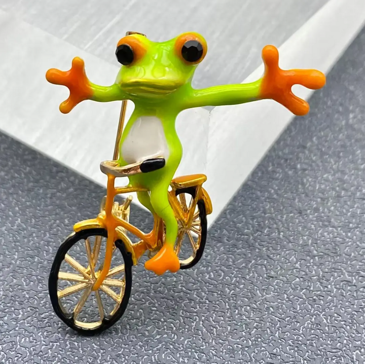 Frog Riding A Bike Brooch