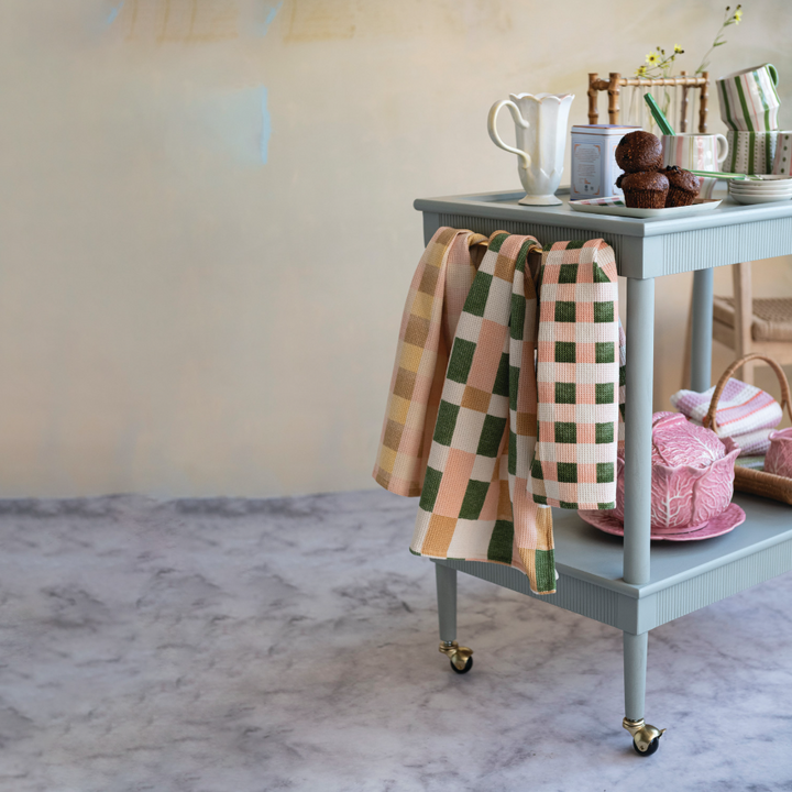 2-Tier Bar Cart w/ Gold Finish, Casters & Fluted Edge - 13 Hub Lane   |  