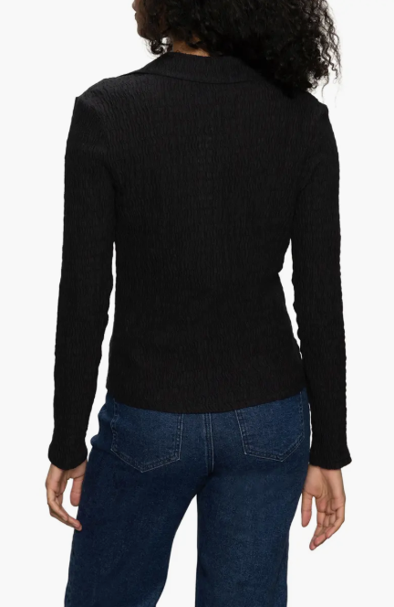 Long Sleeve Textured Top, Black - 13 Hub Lane   |  Button-Ups