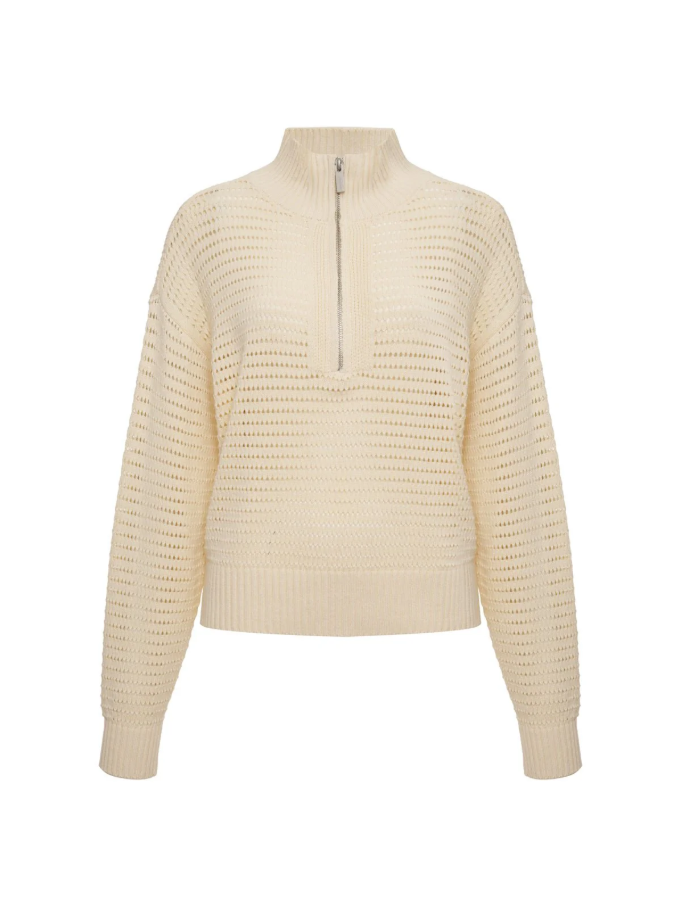 Open Knit 1/2 Zip Sweater, Collagen - 13 Hub Lane   |  Half-Zip Sweaters