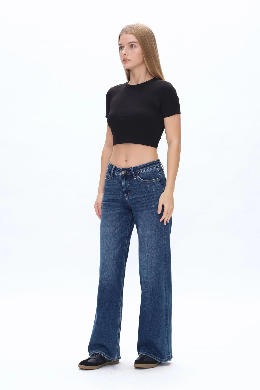 Mid Rise Wide Leg Jeans, Dark Blue