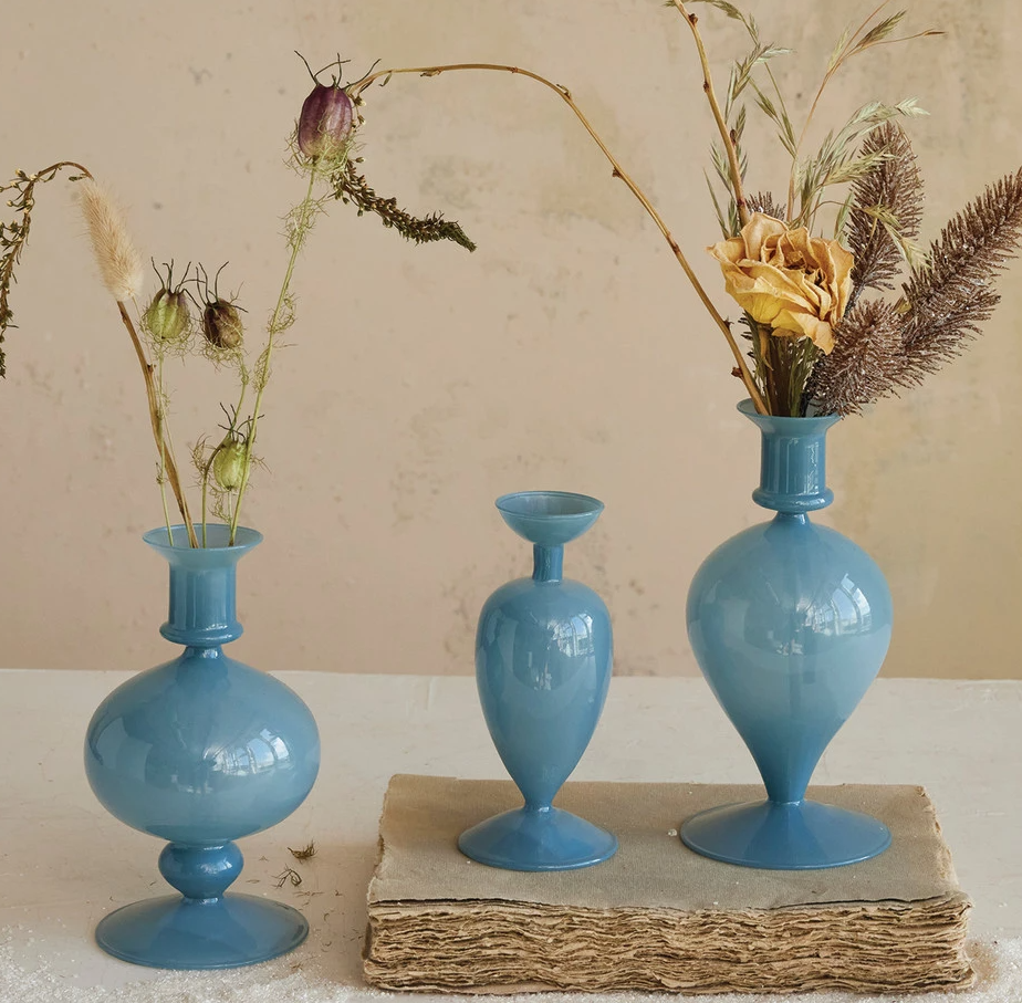 Blown Glass Vase, Opaque Blue - 13 Hub Lane   |  