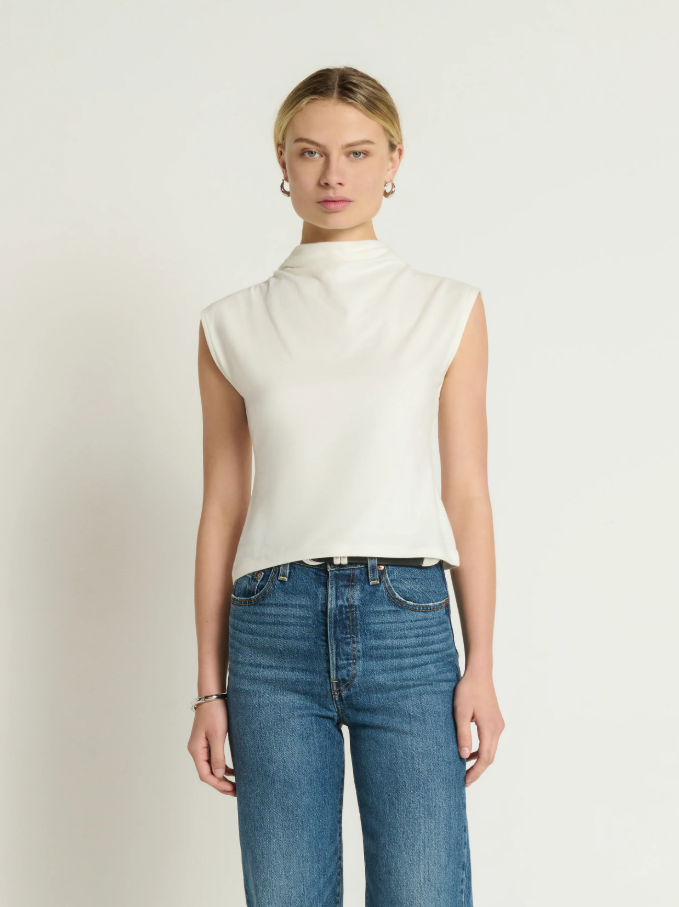 Nation LTD Lulu Mock Neck Top, Porcelain - 13 Hub Lane   |  Mock Neck Tanks