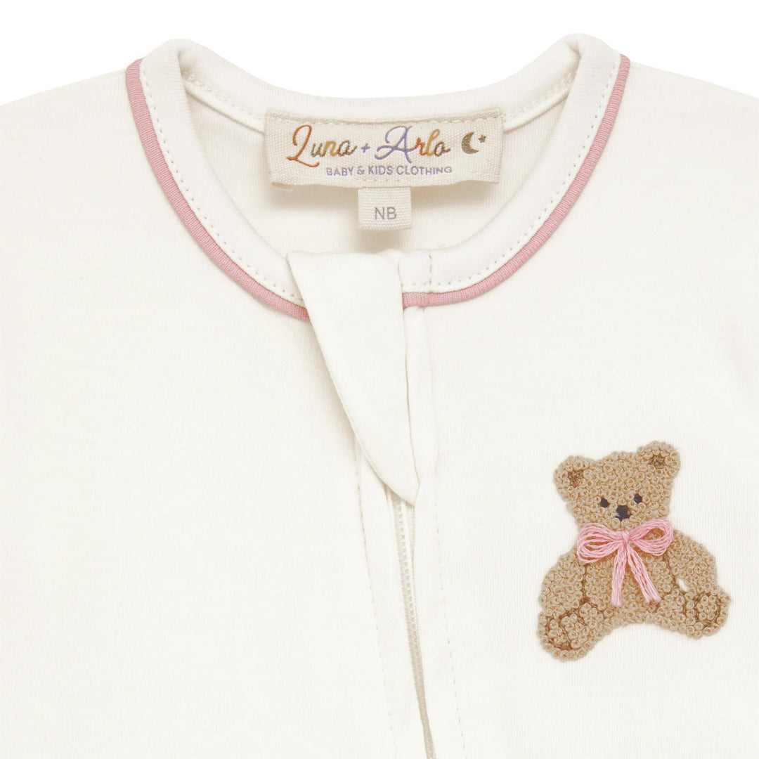 Bear Hugs Zip Footie, Dusty Rose