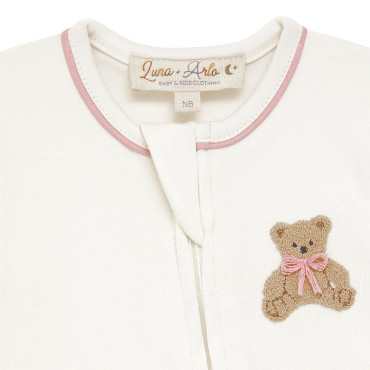 Bear Hugs Zip Footie, Dusty Rose