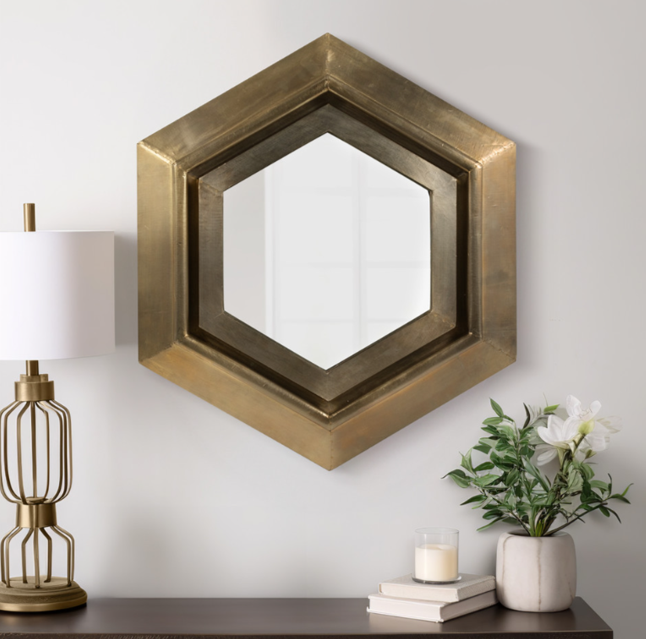 Warwin Champagne Clad Hexagon Mirror