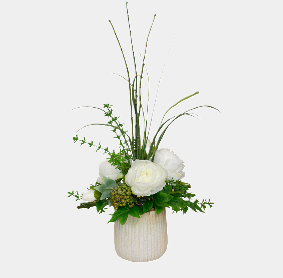 Peonies w/ Grass/Reeds, Cream Pot - 13 Hub Lane   |  