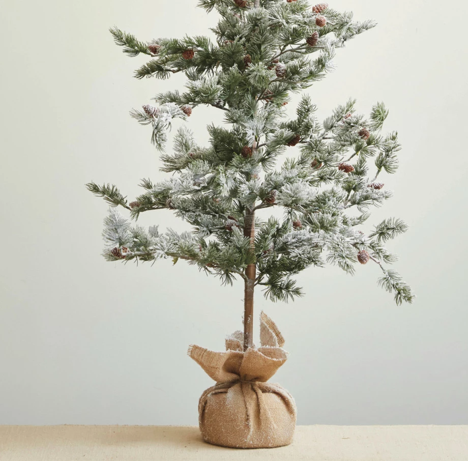 Faux Snowy Evergreen Tree w/ Burlap Sack - 13 Hub Lane   |  Christmas Trees