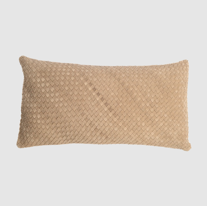 Waffle Weave Leather Lumbar, Taupe - 13 Hub Lane   |  
