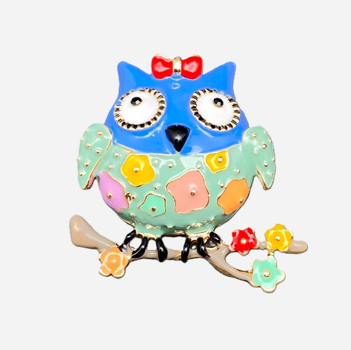 Colored Enamel Owl Brooch